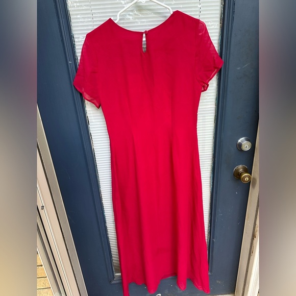 Vintage 100% silk hot pink fuchsia sheer sleeve fit and flare flowy dress size 8 - Picture 4 of 5